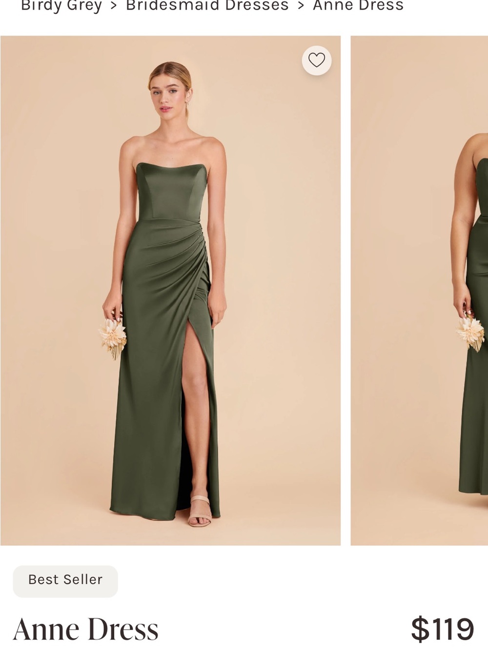 Birdy Grey Anne Dress in Olive Strapless Gown